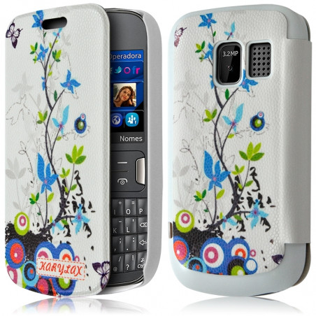 Coque Housse Etui à rabat latéral et porte-carte pour Nokia Asha 302 avec motif  + Film de Protection