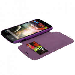 Coque Housse Etui à rabat latéral et porte-carte pour Wiko Darkmoon couleur Violet + Film de Protection d'écran