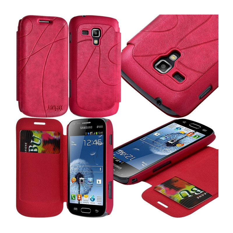 Coque Etui à rabat porte-carte pour Samsung Galaxy Trend couleur Rose Fushia + Film de Protection