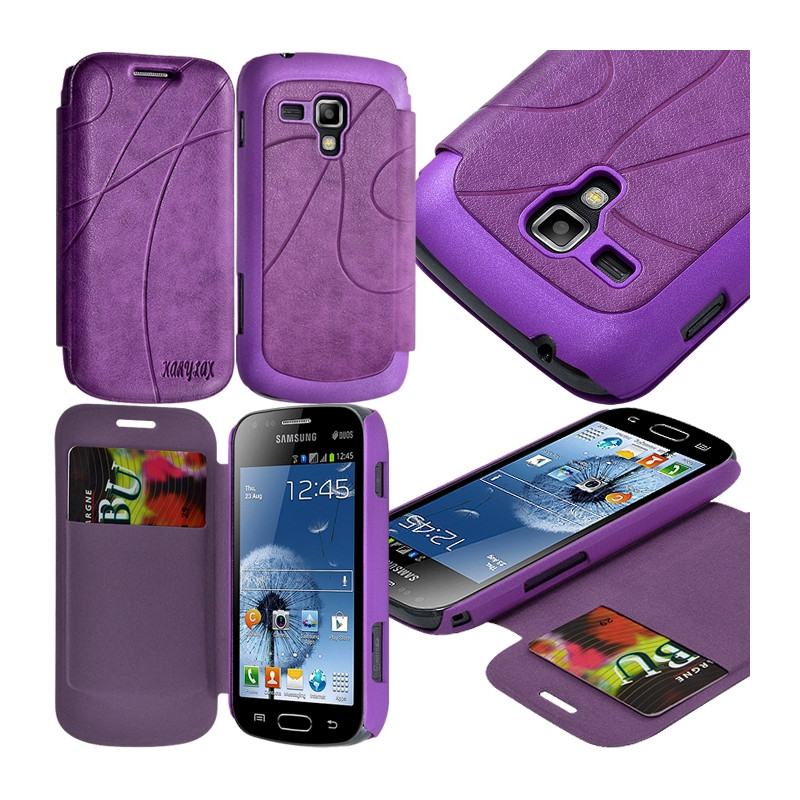 Coque Etui à rabat porte-carte pour Samsung Galaxy Trend couleur Violet + Film de Protection