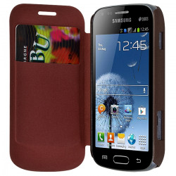 Coque Housse Etui à rabat latéral et porte-carte pour Samsung Galaxy Trend couleur Marron + Film de Protection