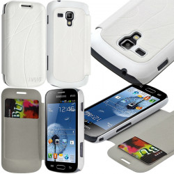 Coque Etui à rabat porte-carte pour Samsung Galaxy Trend couleur Blanc + Film de Protection
