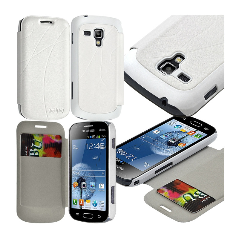 Coque Etui à rabat porte-carte pour Samsung Galaxy Trend couleur Blanc + Film de Protection