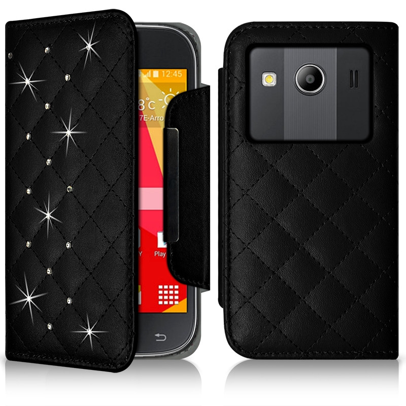 Housse Coque Etui Portefeuille Style Diamant Universel S pour Samsung Galaxy Ace 4