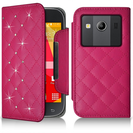 Housse Coque Etui Portefeuille Style Diamant Universel S couleur pour Samsung Galaxy Ace 4