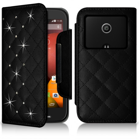 Housse Coque Etui Portefeuille Style Diamant Universel S couleur pour Motorola Moto E