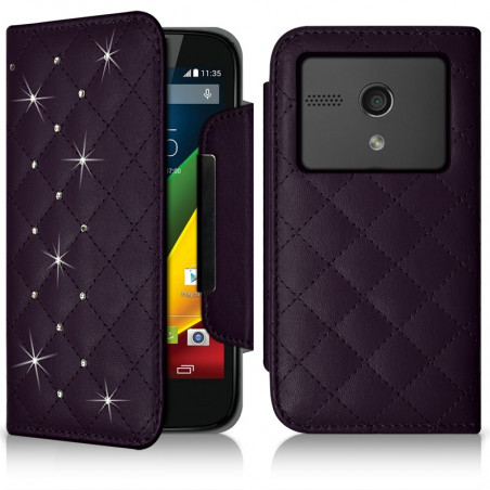 Housse Coque Etui Portefeuille Style Diamant Universel S couleur pour Motorola Moto G 4G