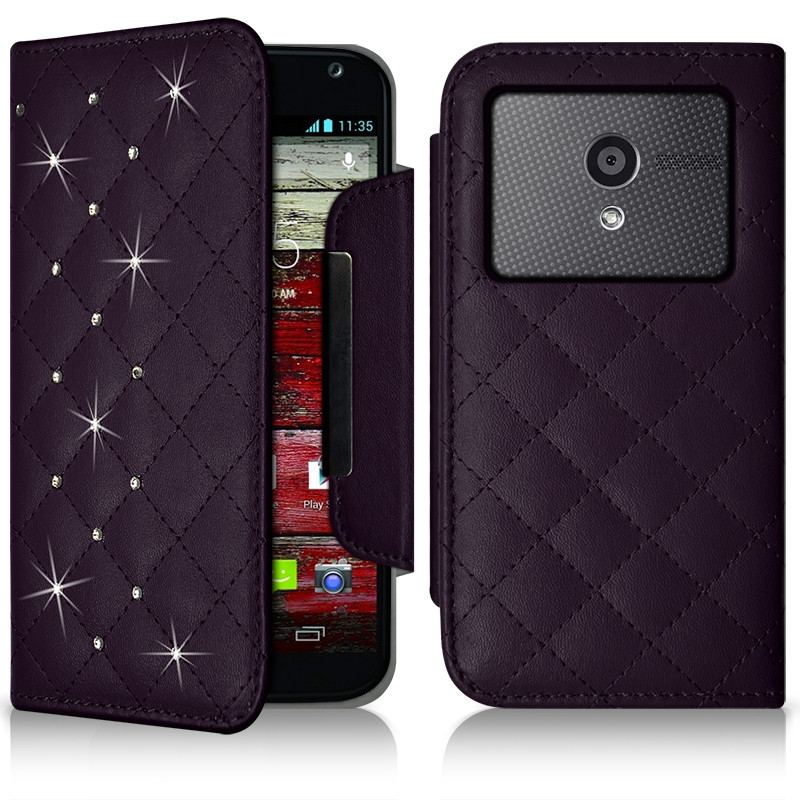 Housse Coque Etui Portefeuille Universel Style Diamant pour Archos 50 Helium 4G Couleur Noir