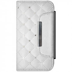 Housse Coque Etui Portefeuille Style Diamant Universel S couleur blanc pour Samsung Galaxy S5 mini