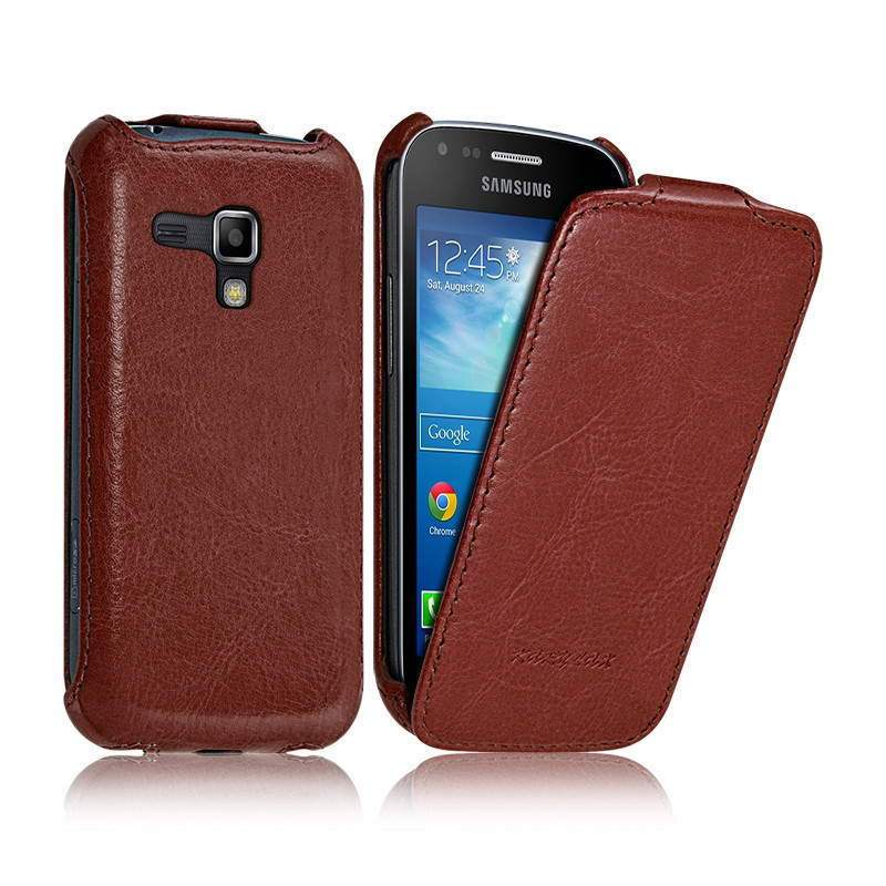 Housse Etui Coque Rigide à Clapet pour Samsung Galaxy Trend PLUS Couleur Marron + Film de Protection