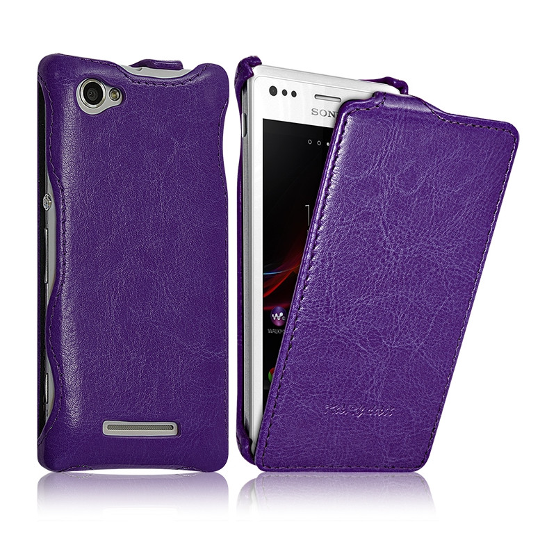 Housse Etui Coque Rigide à Clapet pour Sony Xperia M Couleur Violet + Film de Protection