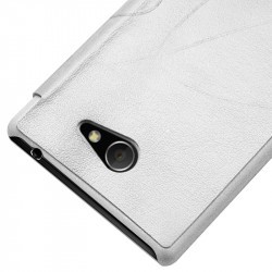 Etui à rabat porte-carte pour Sony Xperia M2 couleur Blanc + Film de Protection