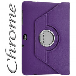 Housse Coque Etui Anneau Style Chrome Pour Samsung Galaxy Tab 10.1 P7500 Avec Rotation 360 Degrés Couleur Violet