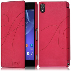 Coque Housse Etui à rabat latéral et porte-carte pour Sony Xperia Z2 couleur Rose Fushia + Film de Protection