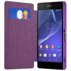 Etui à rabat porte-carte pour Sony Xperia Z2 couleur Violet + Film de Protection