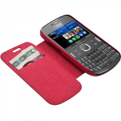 Coque Housse Etui à rabat latéral et porte-carte pour Nokia Asha 302 couleur rose fushia + Film de Protection
