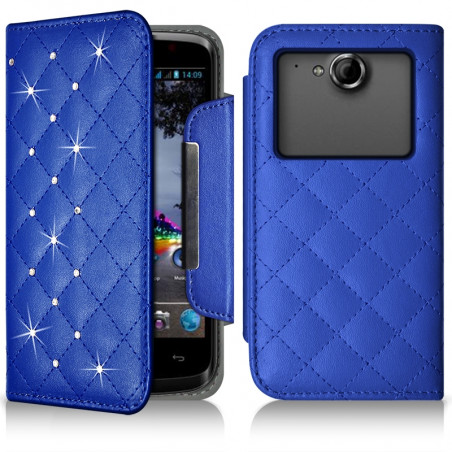 Housse Coque Etui Portefeuille Style Diamant Universel M couleur bleu clair pour Polaroid Ruby ProV463 