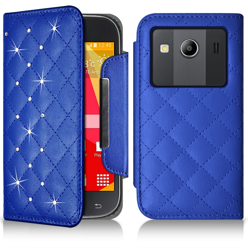 Housse Coque Etui Portefeuille Style Diamant Universel S couleur bleu clair pour Samsung Galaxy Ace 4