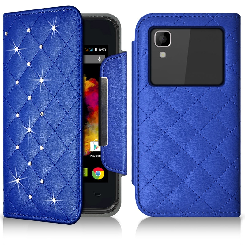 Housse Coque Etui Portefeuille Style Diamant Universel S couleur bleu clair pour Wiko Sunset