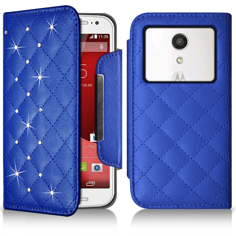 Housse Coque Etui Portefeuille Style Diamant Universel M couleur bleu clair pour Motorola Moto G (2e Gen.)