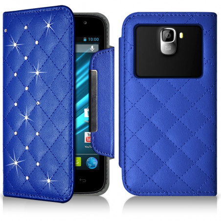 Housse Coque Etui Portefeuille Style Diamant Universel L pour Logicom  E500 Couleur Bleu Ciel