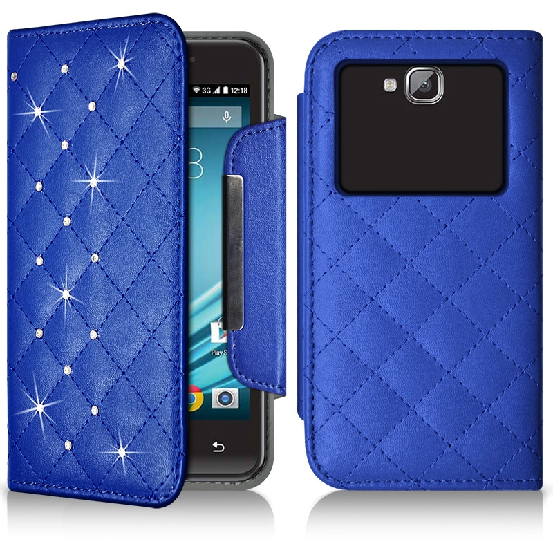 Housse Coque Etui Portefeuille Style Diamant Universel L pour Logicom  L-ement 500 Couleur Bleu Ciel