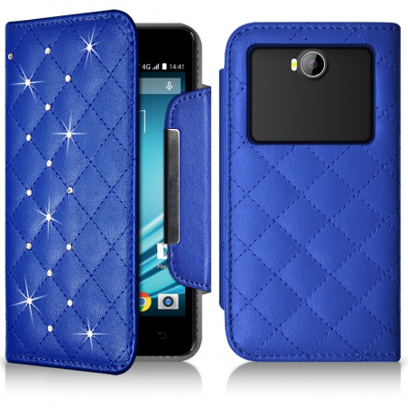 Housse Coque Etui Portefeuille Style Diamant Universel L pour Logicom L-ite 500 Couleur Bleu Ciel