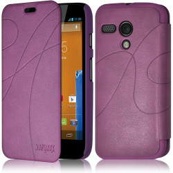 Coque Housse Etui à rabat latéral et porte-carte pour Motorola Moto G couleur violet + Film de Protection