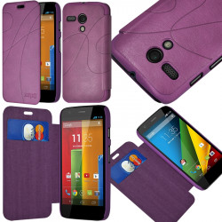 Etui à rabat porte-carte pour Motorola Moto G couleur violet + Film de Protection