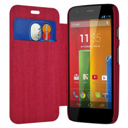 Etui à rabat porte-carte pour Motorola Moto G couleur rose fushia + Film de Protection