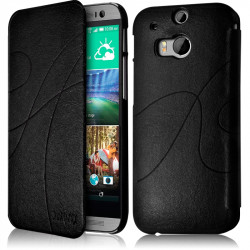 Coque Housse Etui à rabat latéral et porte-carte pour HTC One M8 Couleur Noir + Film de Protection