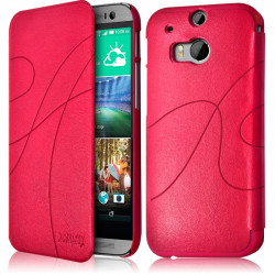 Coque Housse Etui à rabat latéral et porte-carte pour HTC One M8 Couleur Rose Fushia + Film de Protection