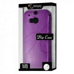 Coque Housse Etui à rabat latéral et porte-carte pour HTC One M8 Couleur Violet + Film de Protection