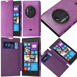 Etui à rabat porte-carte pour Nokia Lumia 1020 couleur Violet + Film de Protection