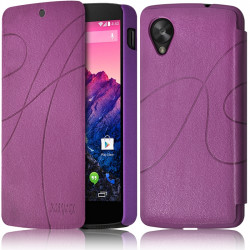 Coque Housse Etui à rabat latéral et porte-carte pour LG Google Nexus 5 couleur Violet + Film de Protection
