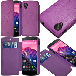 Etui à rabat latéral et porte-carte pour LG Google Nexus 5 couleur Violet + Film de Protection