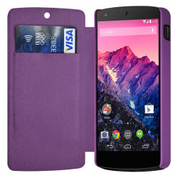 Etui à rabat latéral et porte-carte pour LG Google Nexus 5 couleur Violet + Film de Protection
