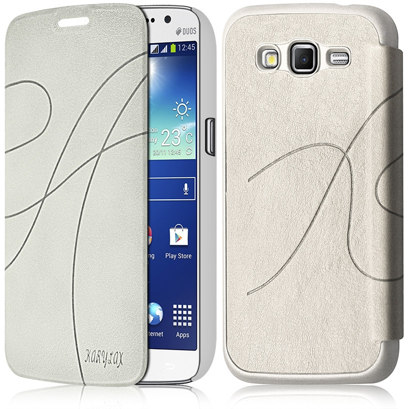 Etui Porte-Carte blanc pour Samsung Galaxy Grand 2 (G7105) + Film de Protection