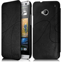 Etui à rabat latéral et porte-carte Noir pour HTC One M7 + Film de Protection