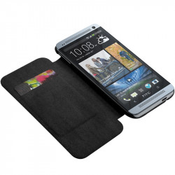 Etui à rabat latéral et porte-carte Noir pour HTC One M7 + Film de Protection