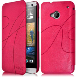Coque Housse Etui à rabat latéral et porte-carte Couleur Rose Fushia pour HTC One M7 + Film de Protection