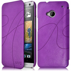 Coque Housse Etui à rabat latéral et porte-carte Couleur Violet pour HTC One M7 + Film de Protection