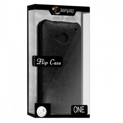 Housse Etui Coque Rigide à Clapet couleur Noir pour HTC One M7+ Film de Protection 