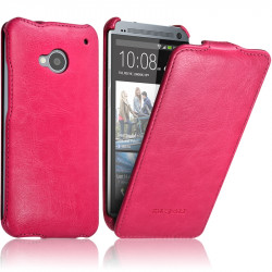 Housse Etui Coque Rigide à Clapet couleur Rose Fushia pour HTC One M7+ Film de Protection 