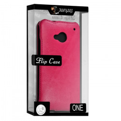 Housse Etui Coque Rigide à Clapet couleur Rose Fushia pour HTC One M7+ Film de Protection 