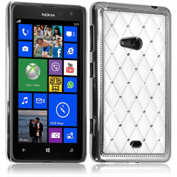 Housse Etui Coque rigide style Diamant couleur Blanc pour Nokia Lumia 625 + Film de Protection