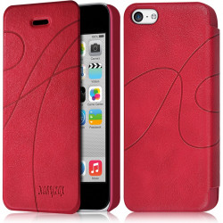 Coque Housse Etui à rabat latéral et porte-carte Couleur Rose Fushia pour Apple iPhone 5C + Film de Protection