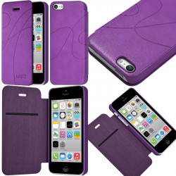 Coque Housse Etui à rabat latéral et porte-carte Couleur Violet pour Apple iPhone 5C + Film de Protection