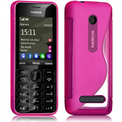 Housse Etui Coque S-Line couleur Rose Fushia pour Nokia Asha 206 + Film de Protection 