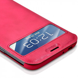 Housse Etui Rigide à Rabat Latéral Fonction Support avec Fenêtre Couleur Rose Fushia pour Samsung Galaxy Note 2 + Film